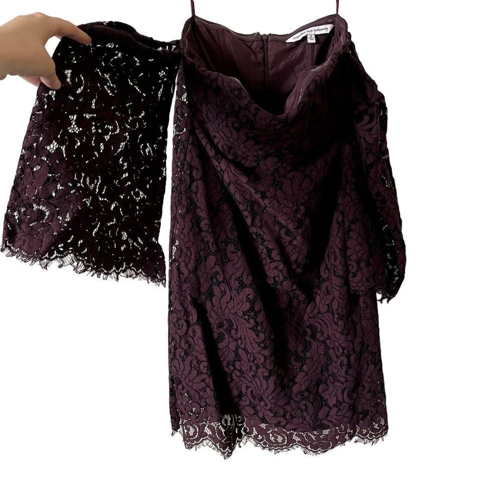 Cupcakes and Cashmere purple lace off the shoulder mauve burgundy knee length